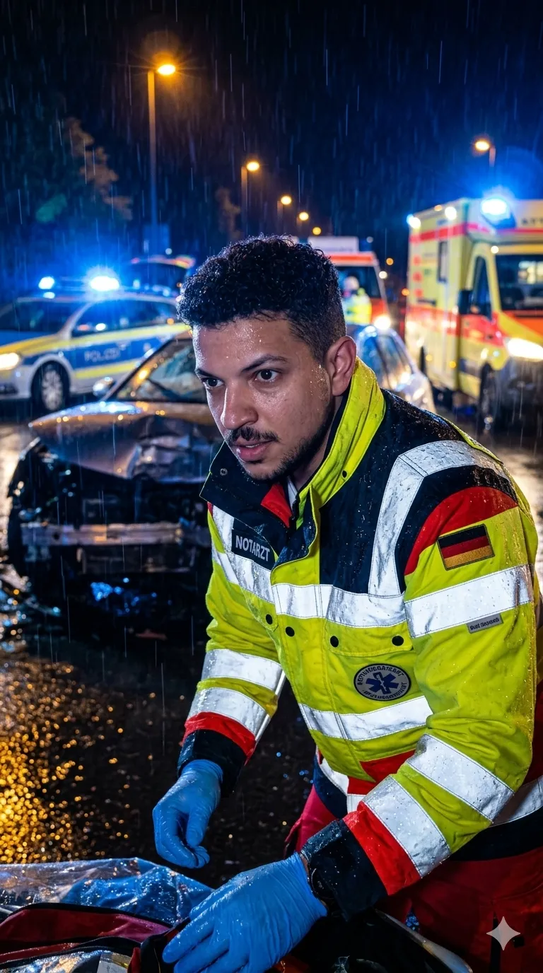 Emergency medical technician at the scene of the accident