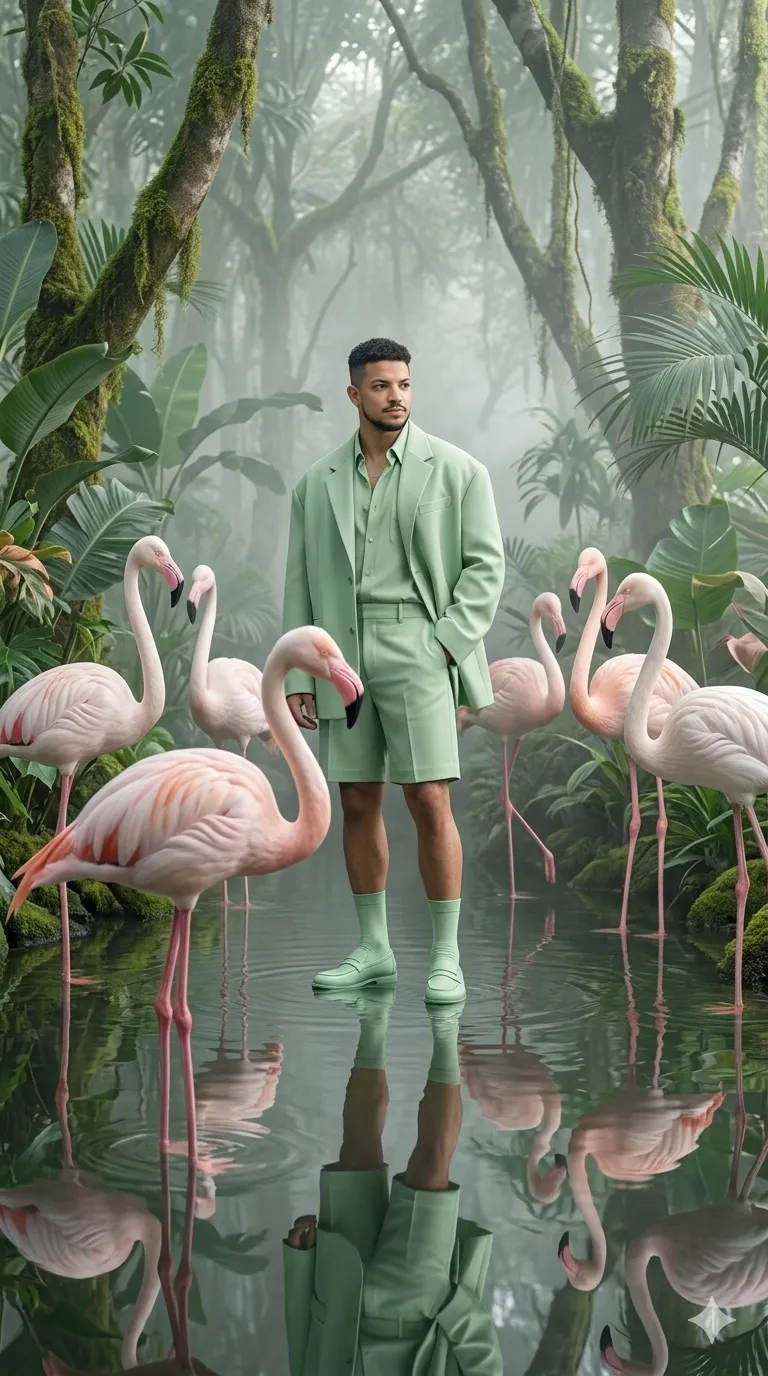 Flamingos in foreground