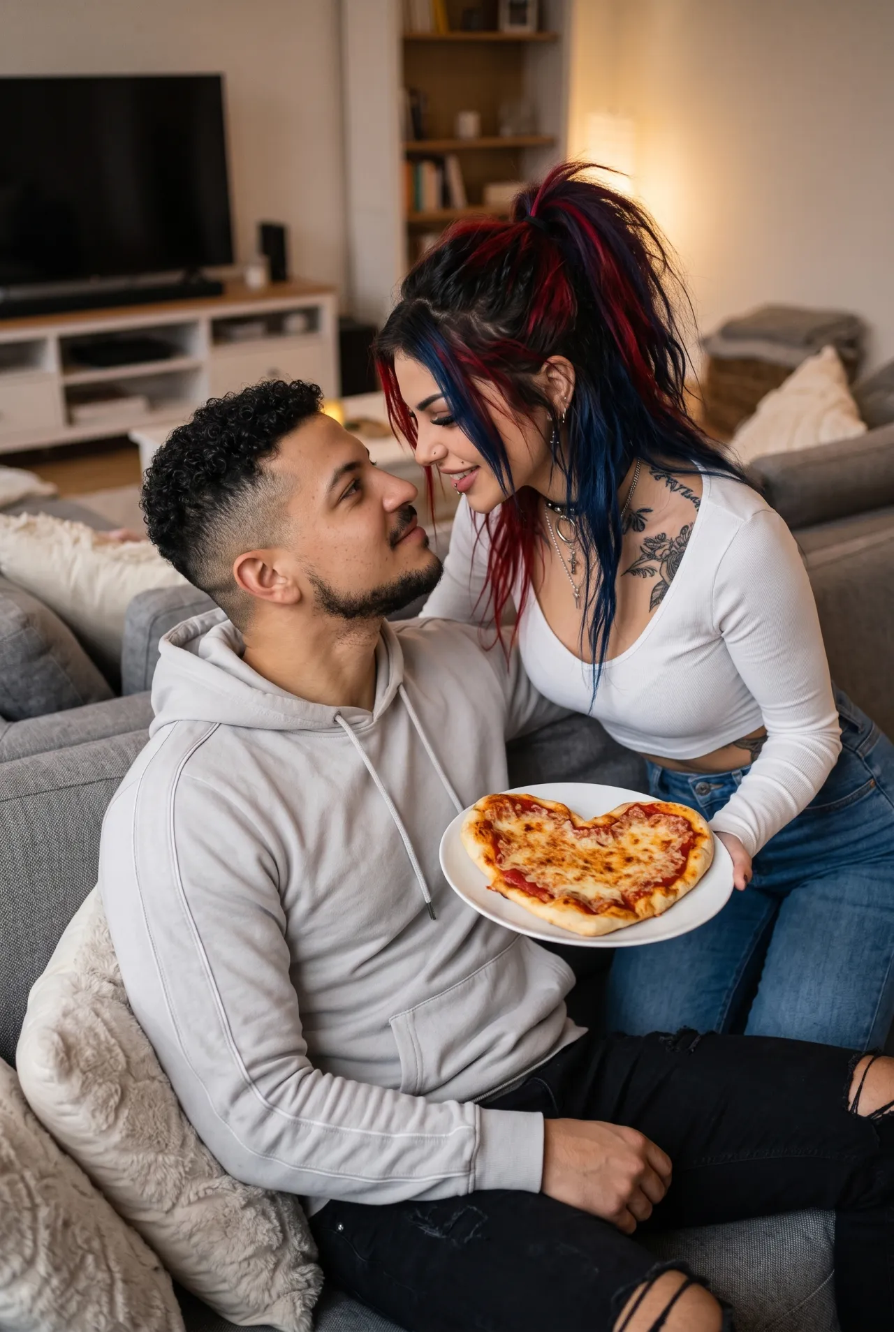 Pizza date on the sofa