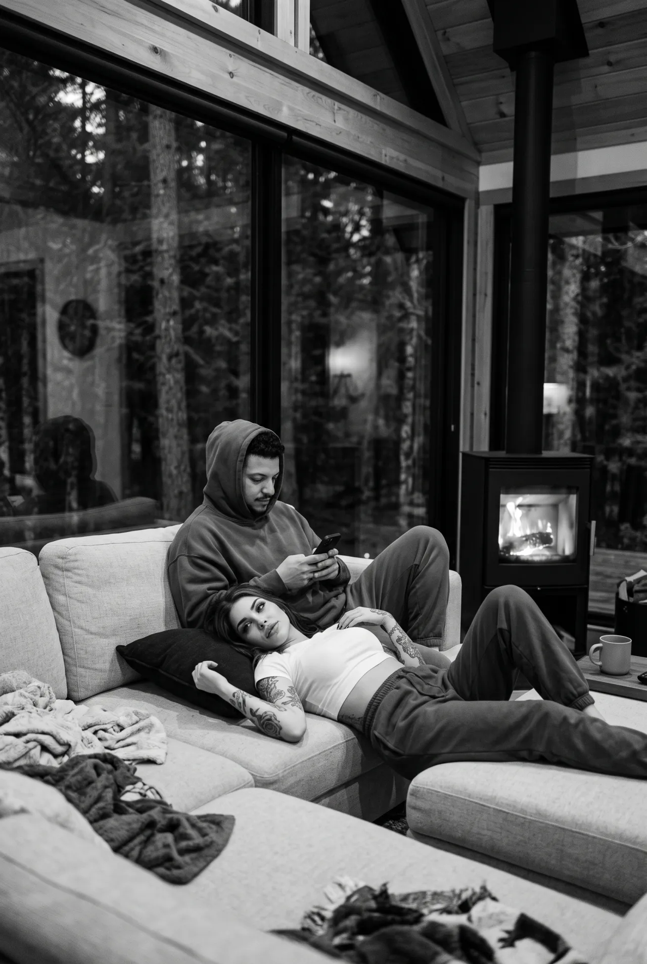 Cabin Fireplace Relaxation