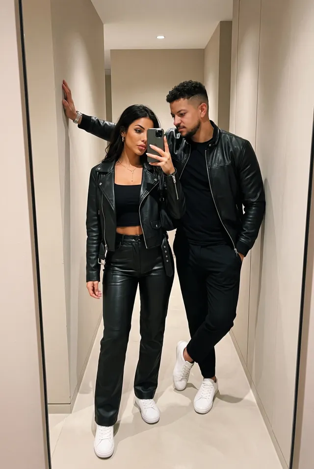 Minimalist Black Leather – Mirror Selfie