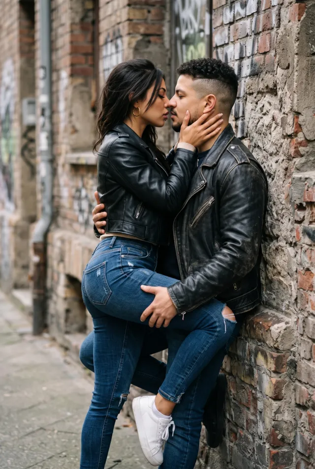 Urban Leather Couple Intimate Wall Pose