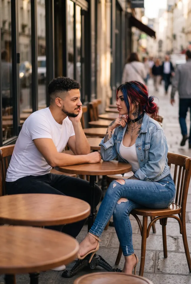 Café date – amorous glances at a sidewalk table