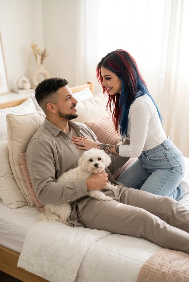 Bed – Cuddling with a small dog