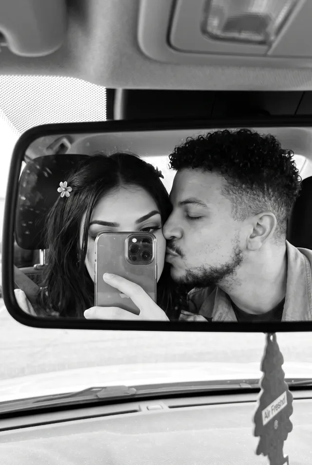 Car Mirror Kiss Selfie
